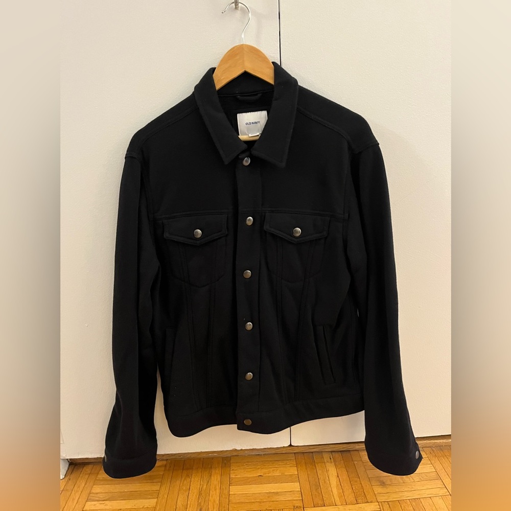 Old Navy Black Trucker Fleece Jacket - Large